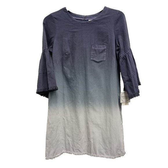 Violet Weekend Womens Shift Dress Medium Ivory Midnight Ombre Bell Sleeve BOHO - Picture 1 of 11